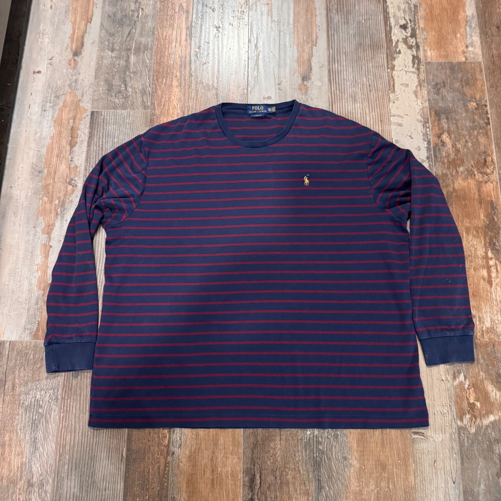 Polo Ralph Lauren Mens XXL Long Sleeve Striped T-Shirt Navy Red Classic Fit
